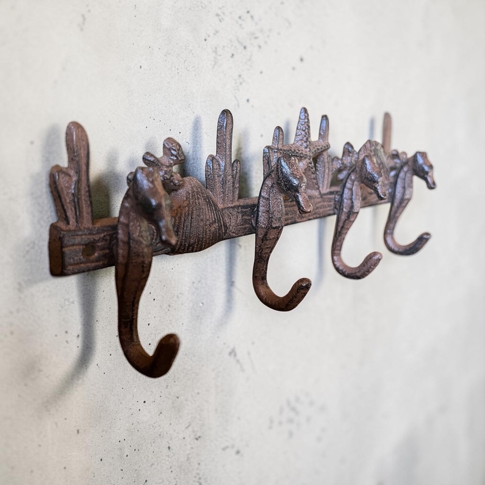 Nautical Cast Iron Wall Hook Rack‎ Coastal Beach Shell Seahorse Starfish Decor